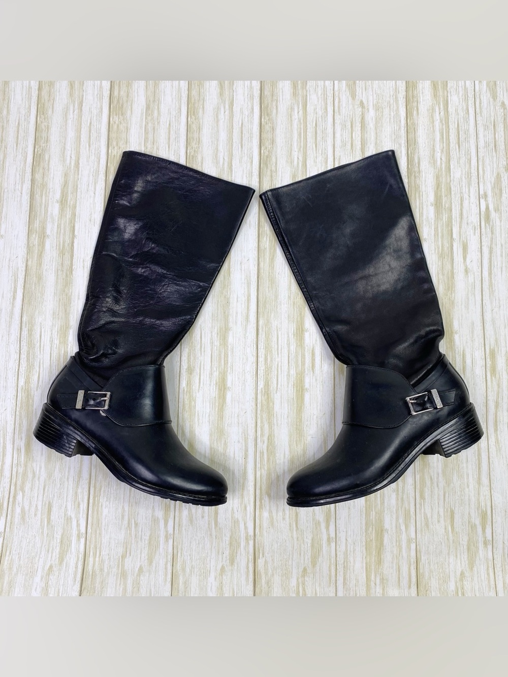 Cole Haan Black Dorian Leather Waterproof Riding Knee High Boots